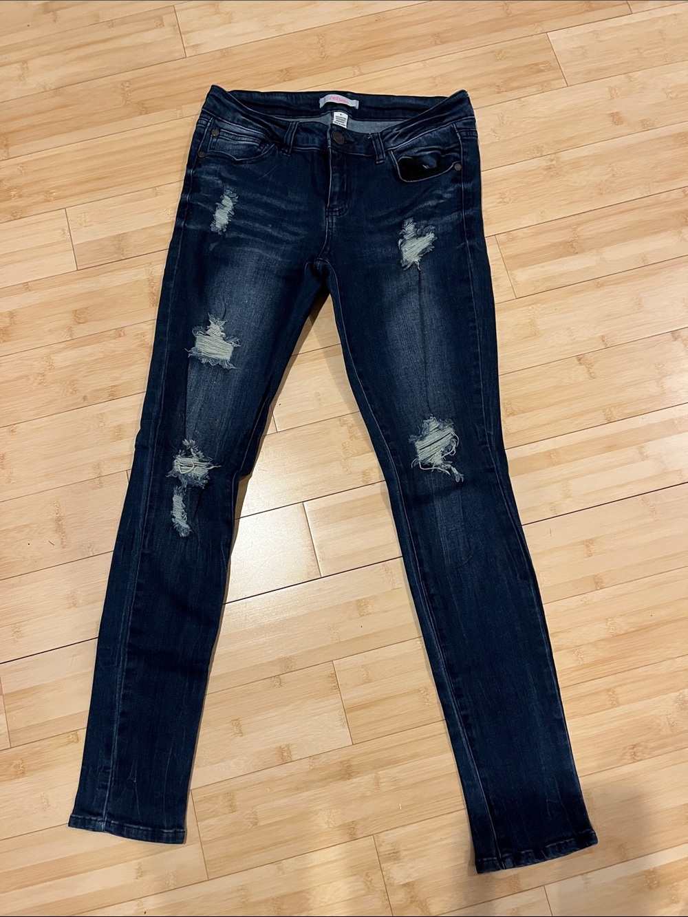 Refuge Dark Wash Distressed Women’s Jeans - Navy Blue